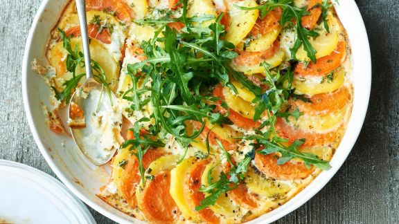 Sweet potato casserole with arugula