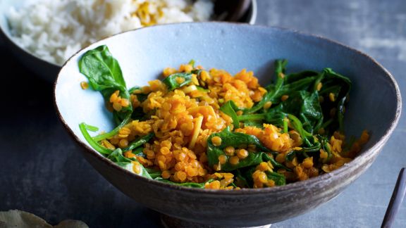 Spinat-Linsen-Dal mit Basmatireis