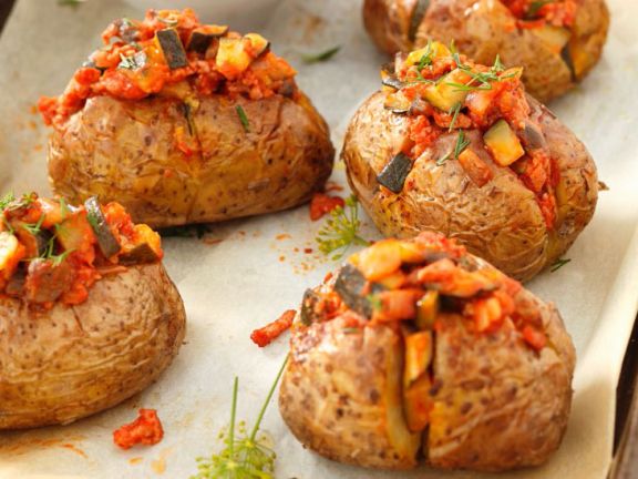 Ofenkartoffeln mit Gemüse-Fleischragout