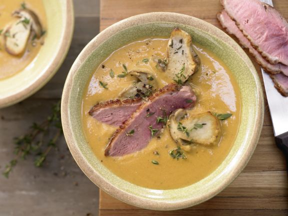 Herbstsuppe - Pürierte Linsensuppe mit Steinpilzen