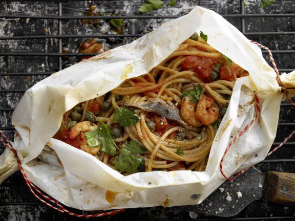 Spaghetti-Garnelen-Päckchen