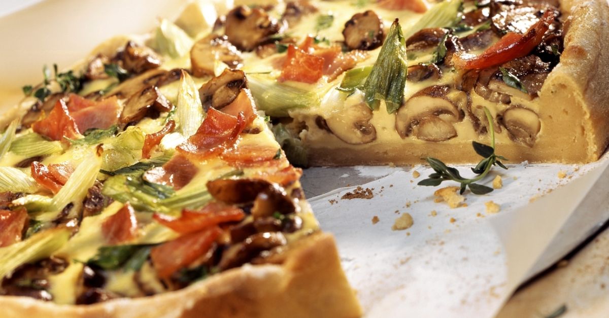 Champignon-Quiche mit Lauchzwiebeln und Schinken Rezept | EAT SMARTER