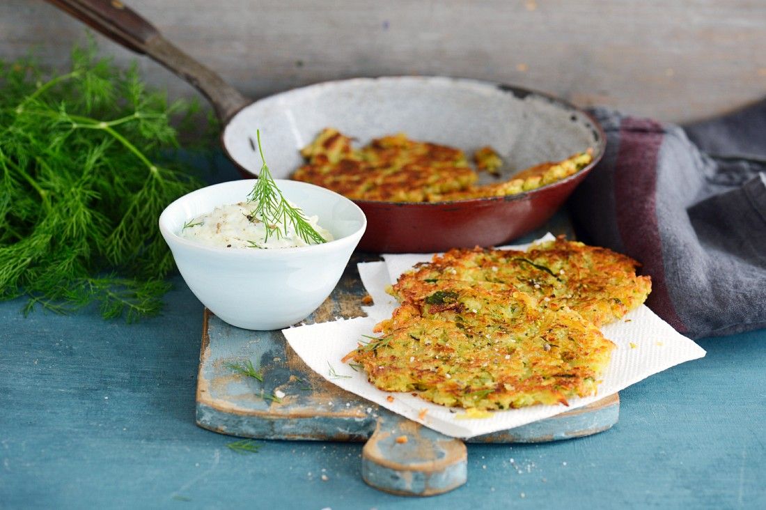 Zucchinikartoffelpuffer mit Quarkdip Rezept | EAT SMARTER