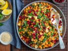 Süßkartoffel-Kichererbsen-Mix mit Feta und Granatapfelkernen Rezept